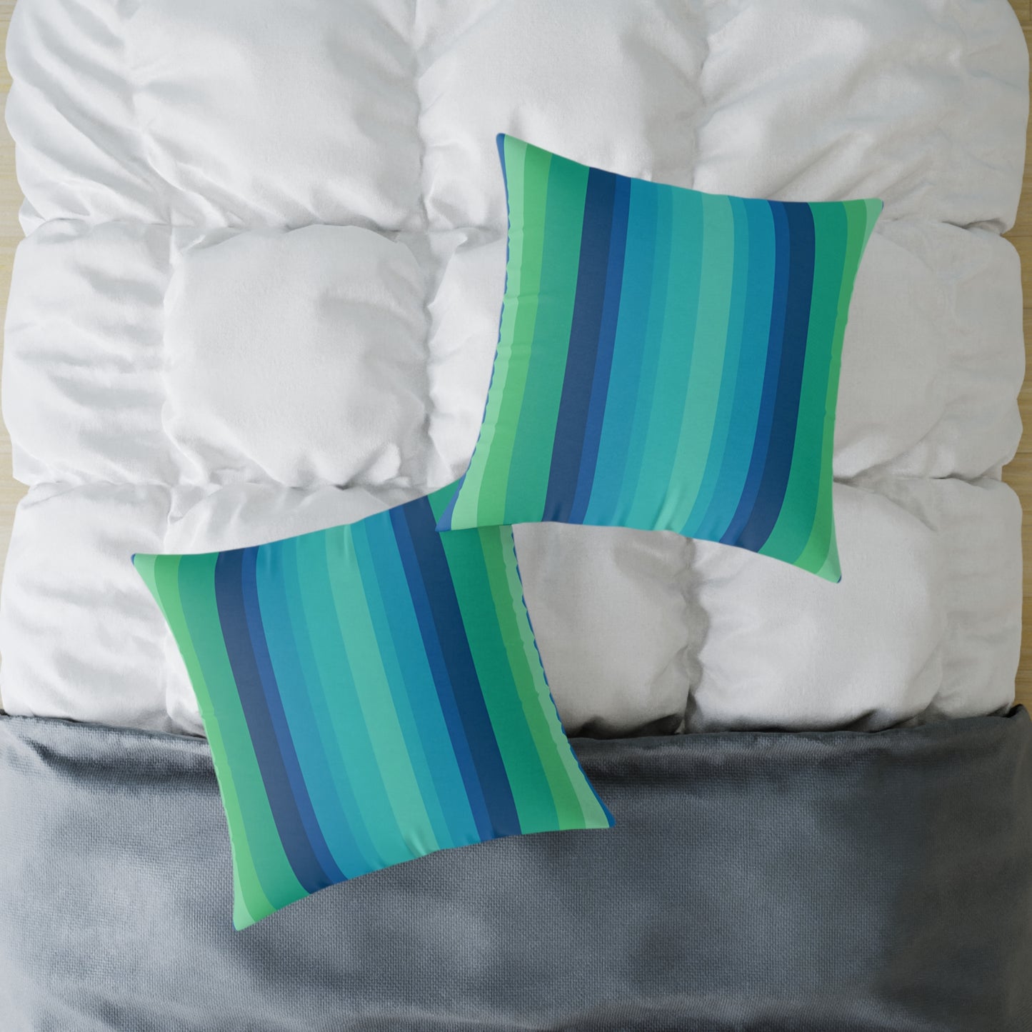 Teal Blue Green Stripe Square Pillow | Coastal Modern Throw Pillow
