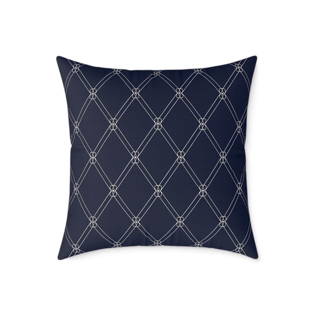 Navy  White Diamond Lattice Pattern Pillow | Square Poly Canvas Pillow
