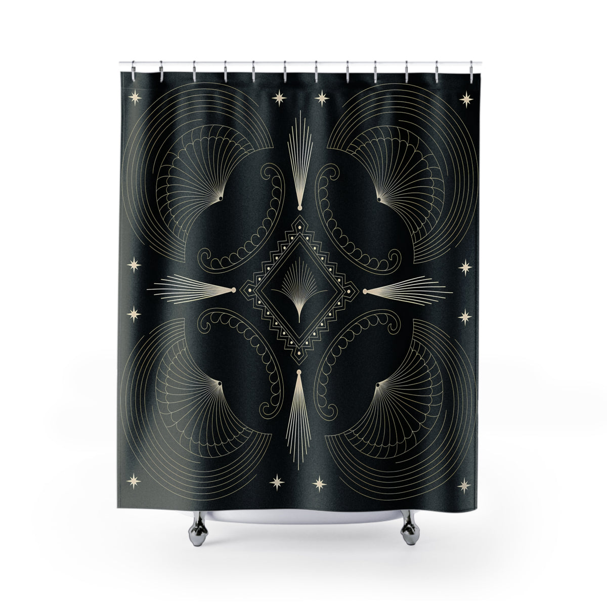 Art Deco Starburst Shower Curtain | Black White Geometric Bathroom
