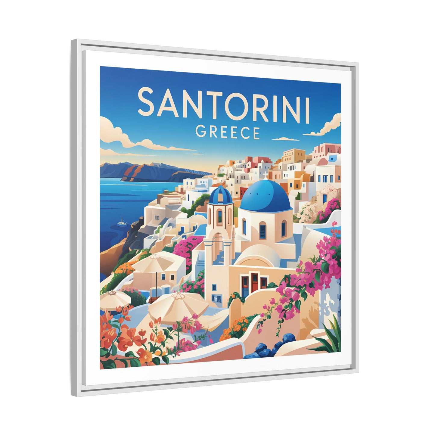 Santorini Greece Travel Art Matte Canvas Framed Wall Art