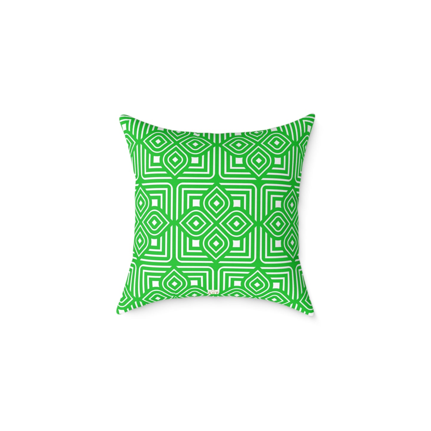 Geometric Diamond Tile Square Pillow | Green White Pattern Throw Pillow