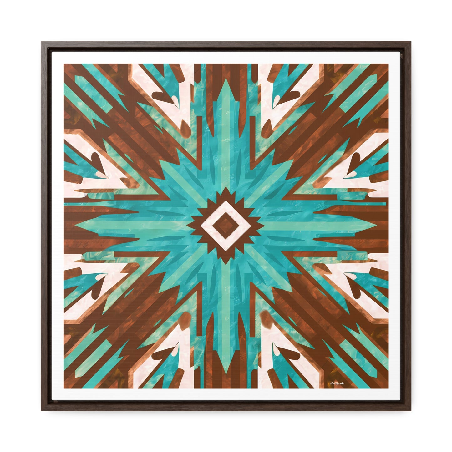 Canvas Wall Art, Turquoise and Brown Boho Southwestern Abstract Design, Ethnic Home Decor - Square Frame, , Gallery