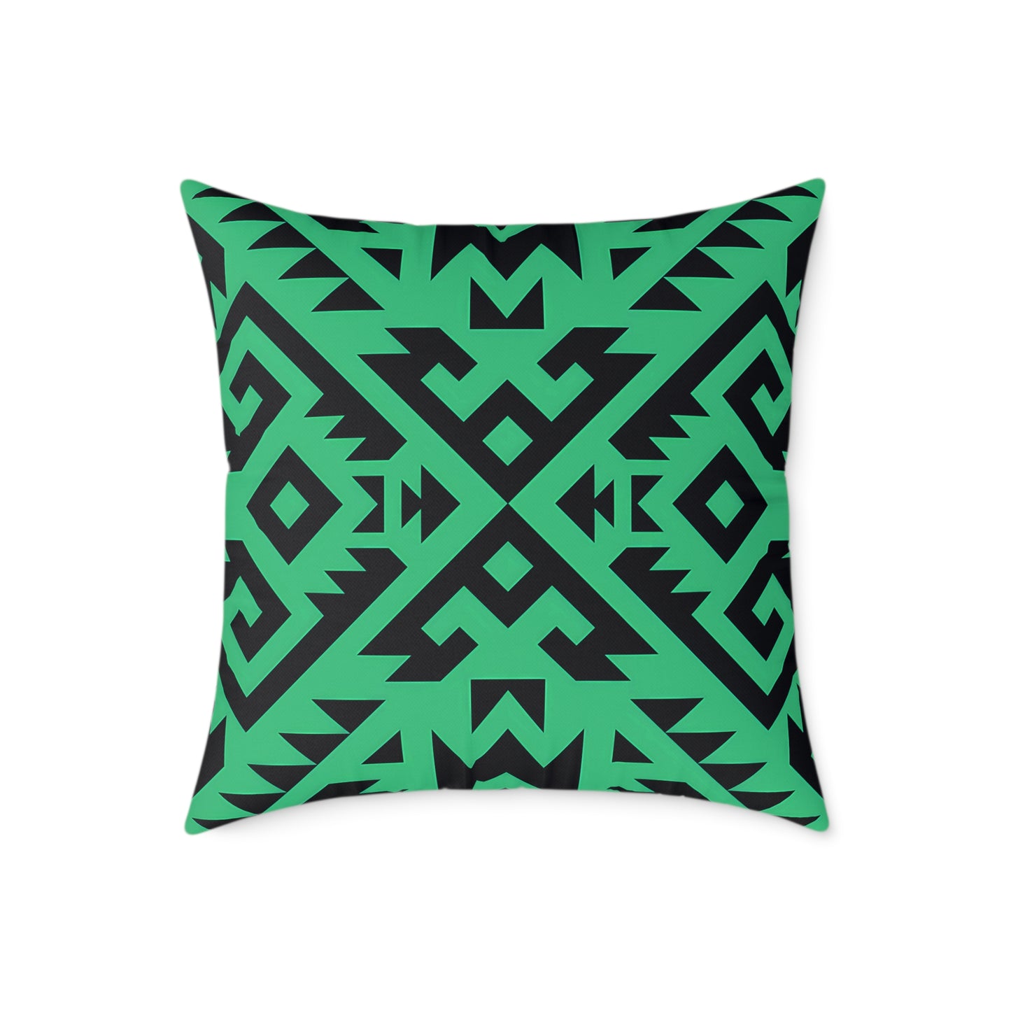 Green Boho Aztec Geometric Pattern Pillow | Square Poly Canvas Pillow