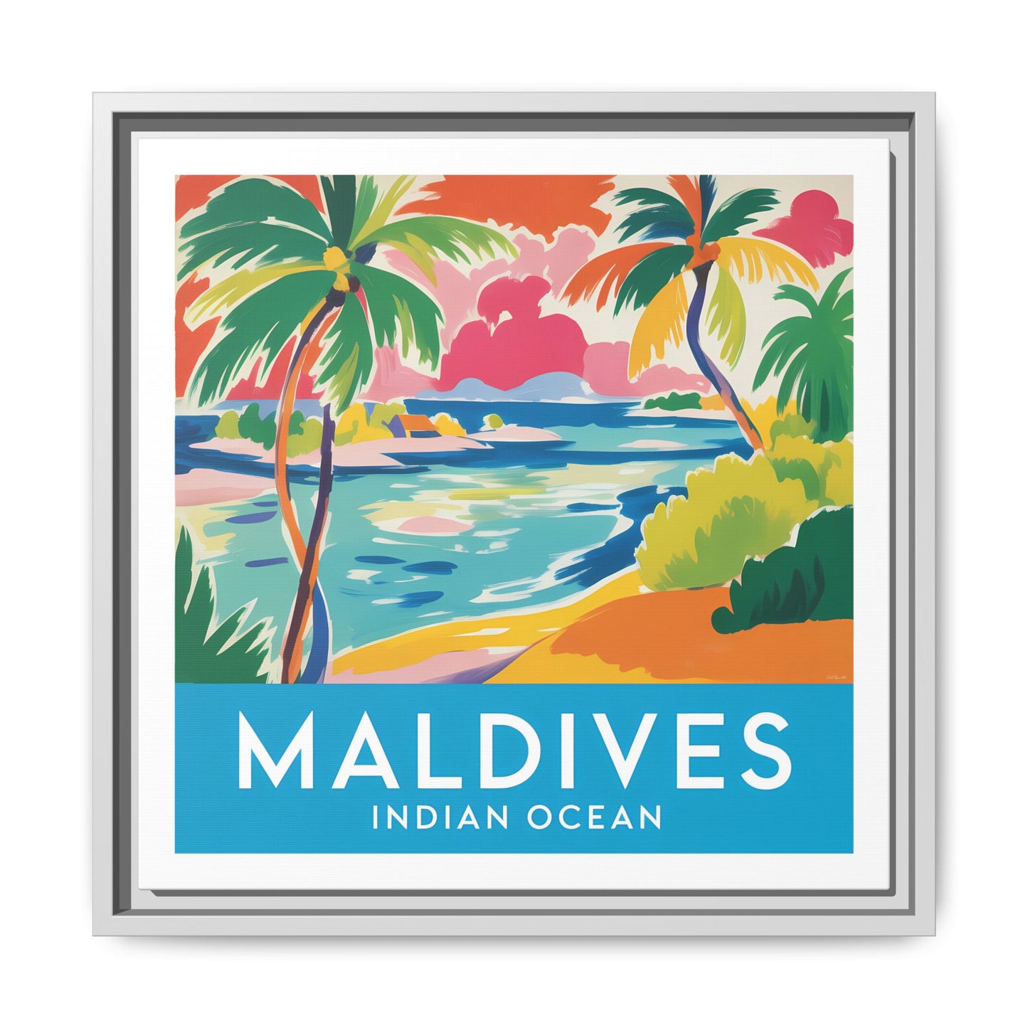 Maldives Beach Art Matte Canvas Framed | Tropical Island Wall Art