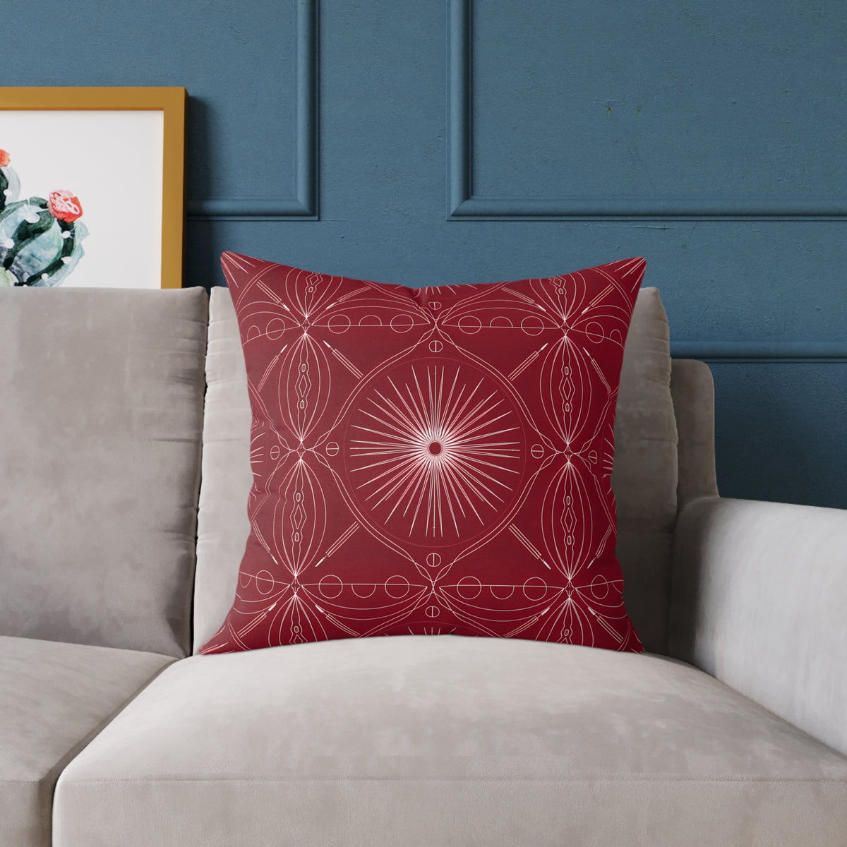 Red Geometric Medallion Square Pillow | Boho Pattern Home Decor