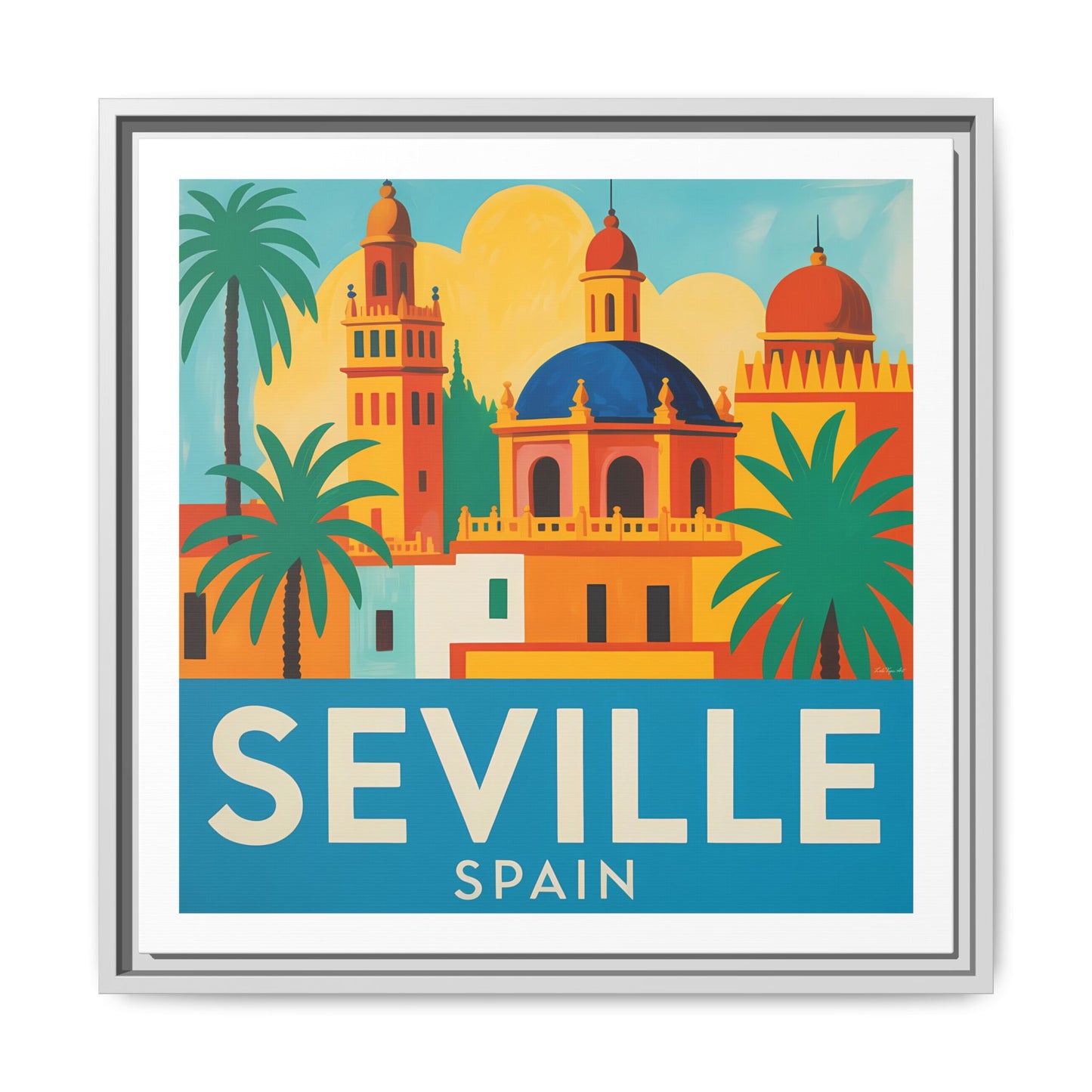 Seville Spain Vintage Travel Look Matte Canvas Wall Art Framed