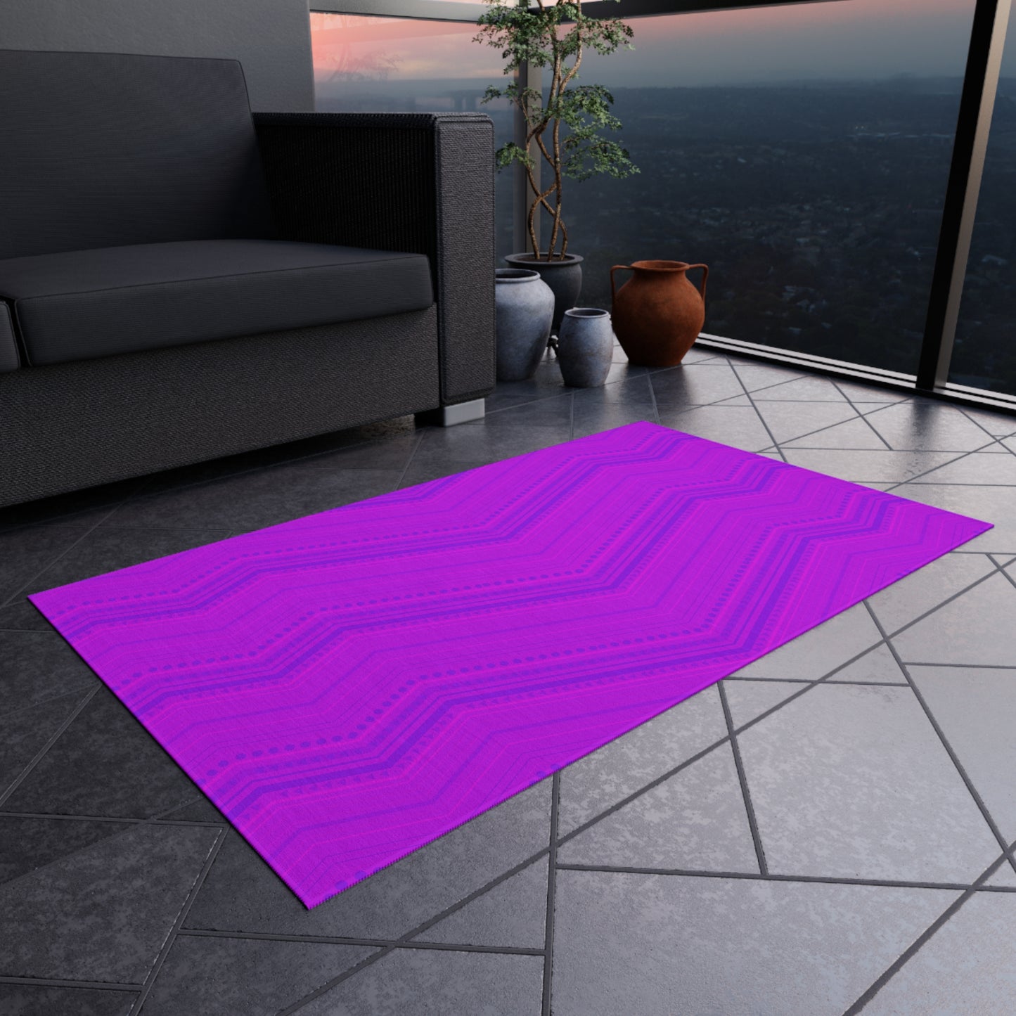 Pink and Purple Chevron Zigzag Pattern Outdoor/Indoor Rug | Chevron Patio Mat