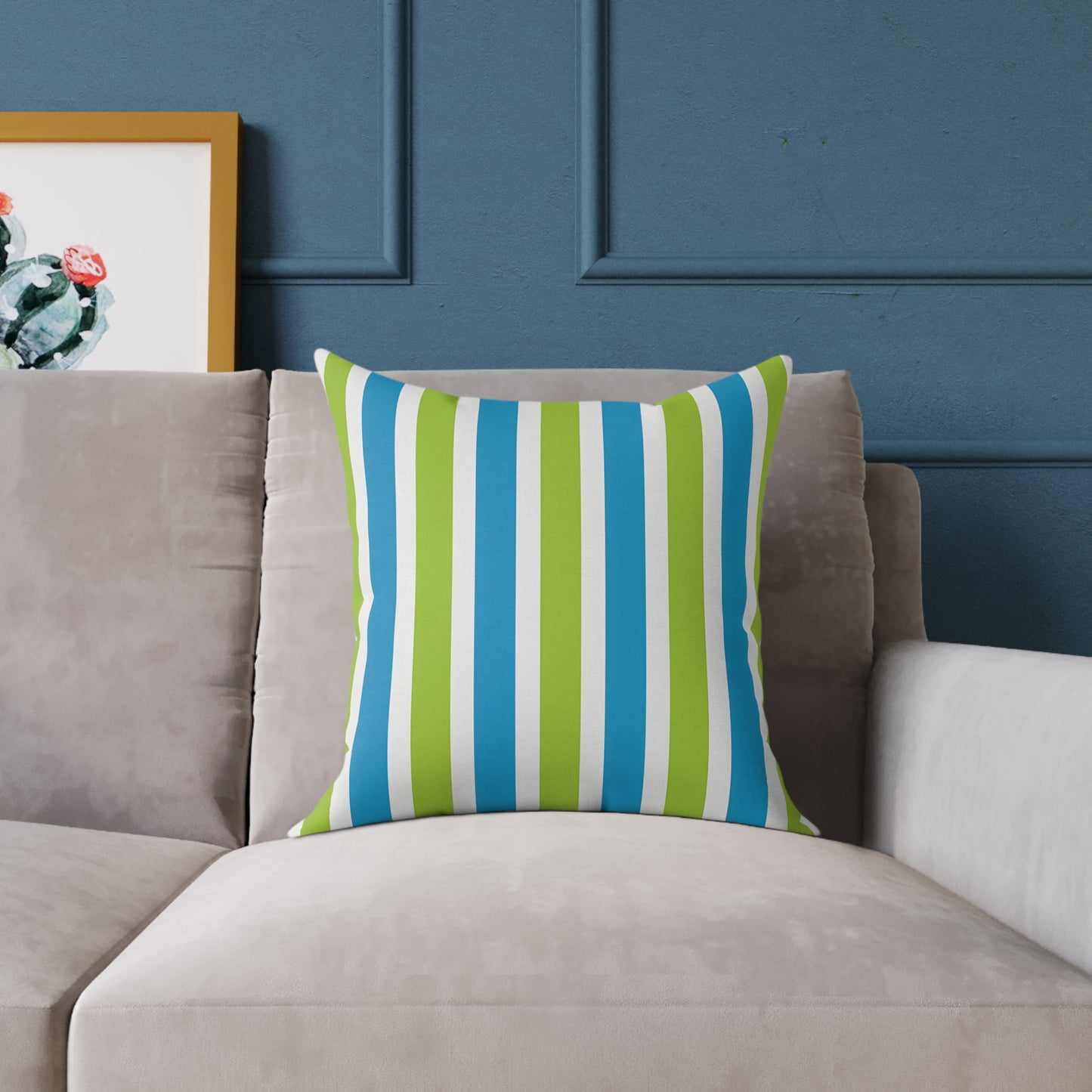 Blue Green Striped Square Pillow | Poly Canvas Throw Cushion