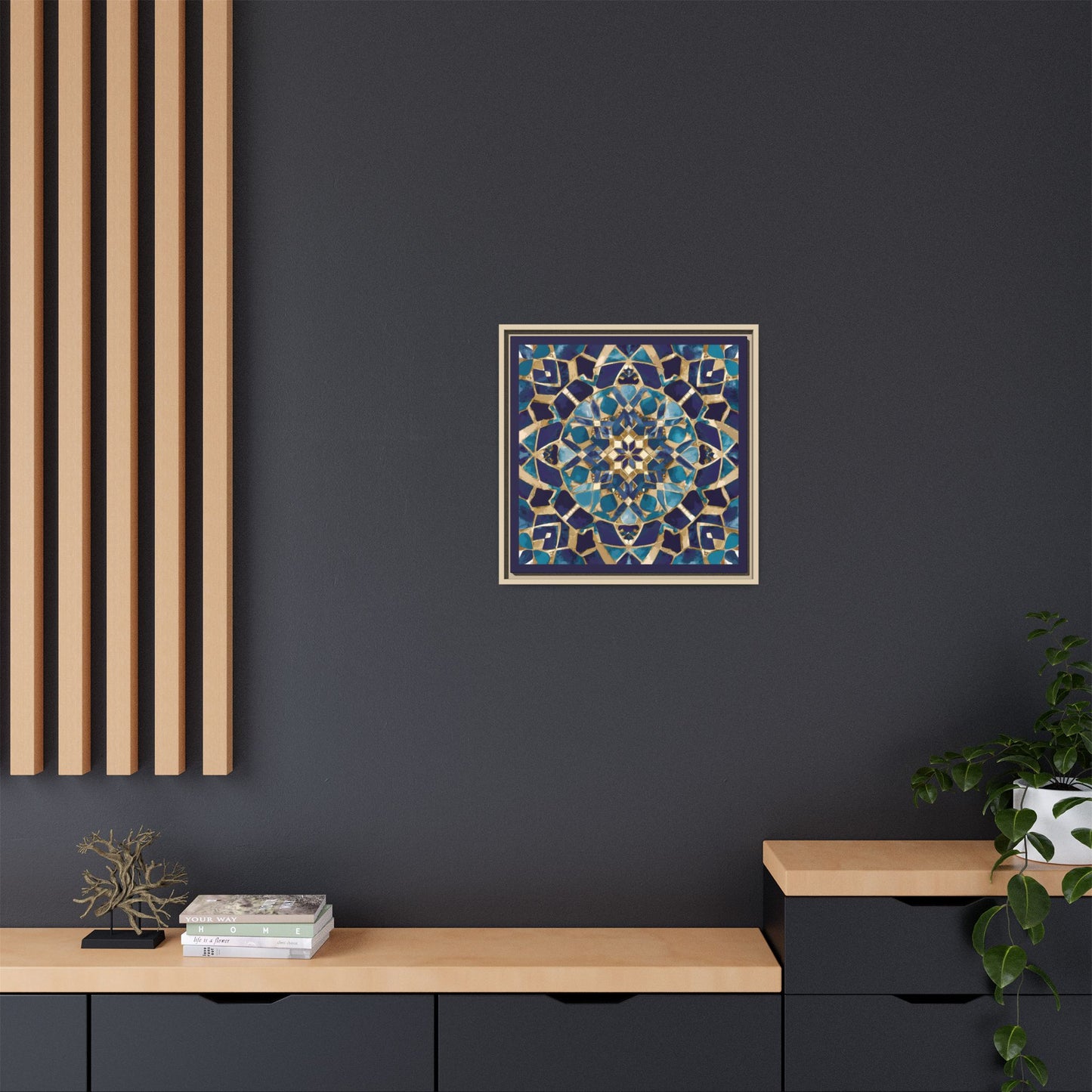 Framed Blue Moroccan Mosaic Wall Art — Matte Canvas Print