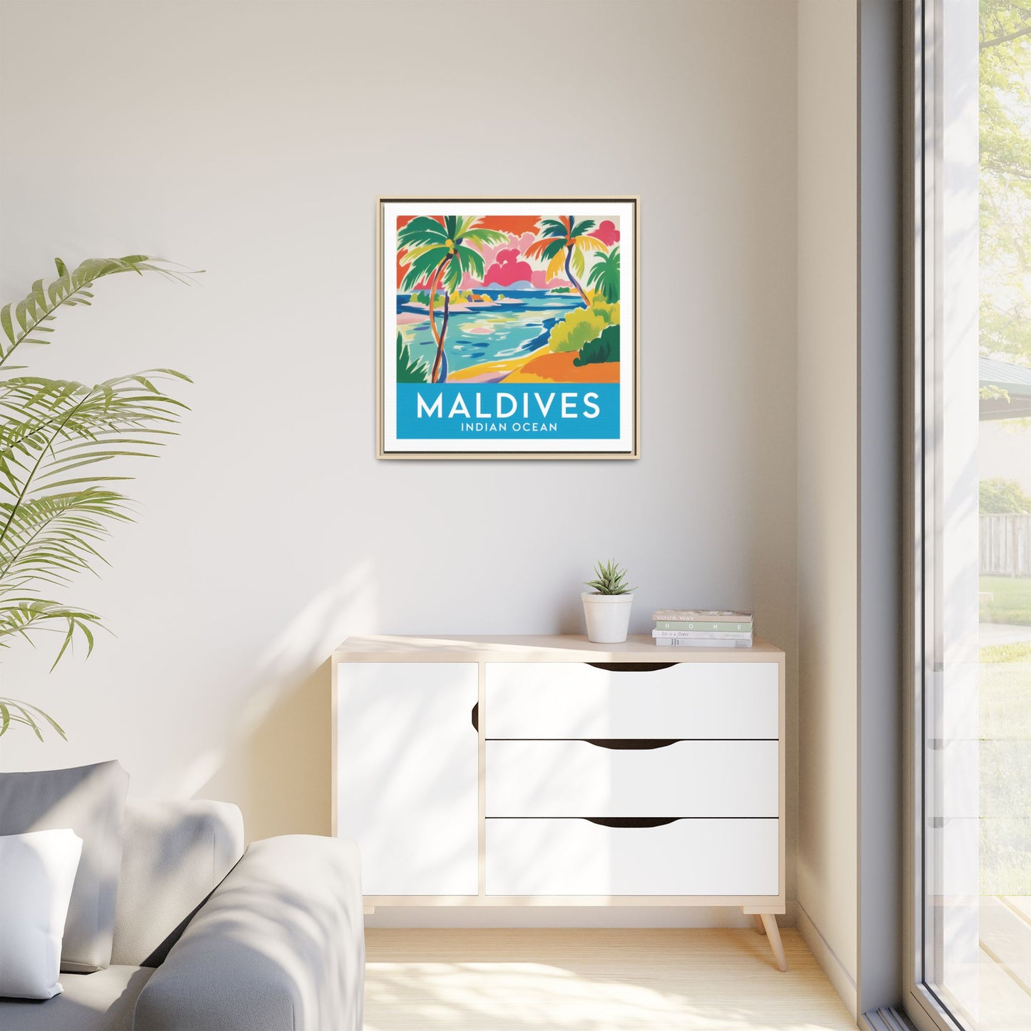 Maldives Beach Art Matte Canvas Framed | Tropical Island Wall Art