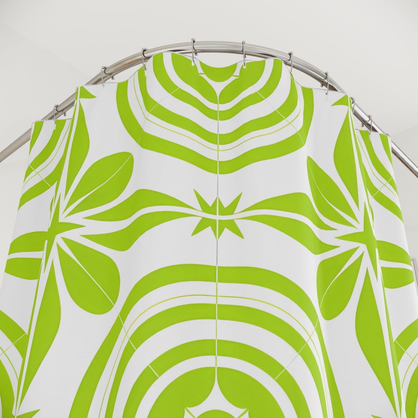 Green Retro Floral Pattern Shower Curtain | Mid Century Circles