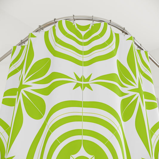 Green Retro Floral Pattern Shower Curtain | Mid Century Circles