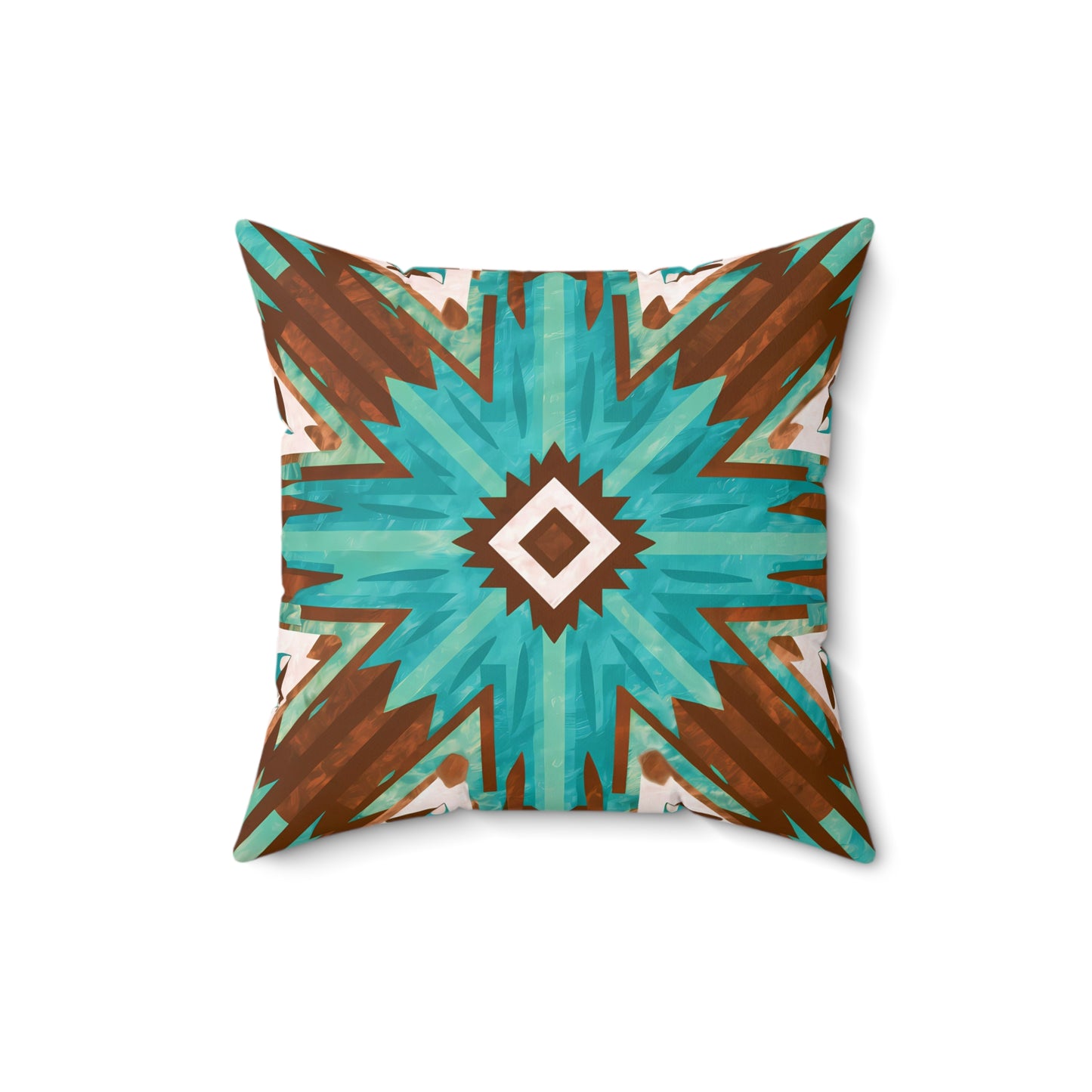 Boho Southwest Turquoise Brown Square Pillow, Eclectic Home Decor, Throw Cushion, Bohemian Accent Pillow, Tribal Decorative