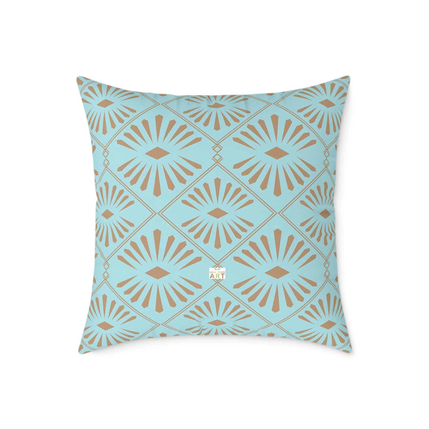 Dark Gold Geometric Fan Pattern Square Poly Canvas Pillow | Turquoise Throw Pillow