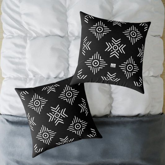 Geometric Black White Tribal Pattern Square Pillow | Poly Canvas Cushion