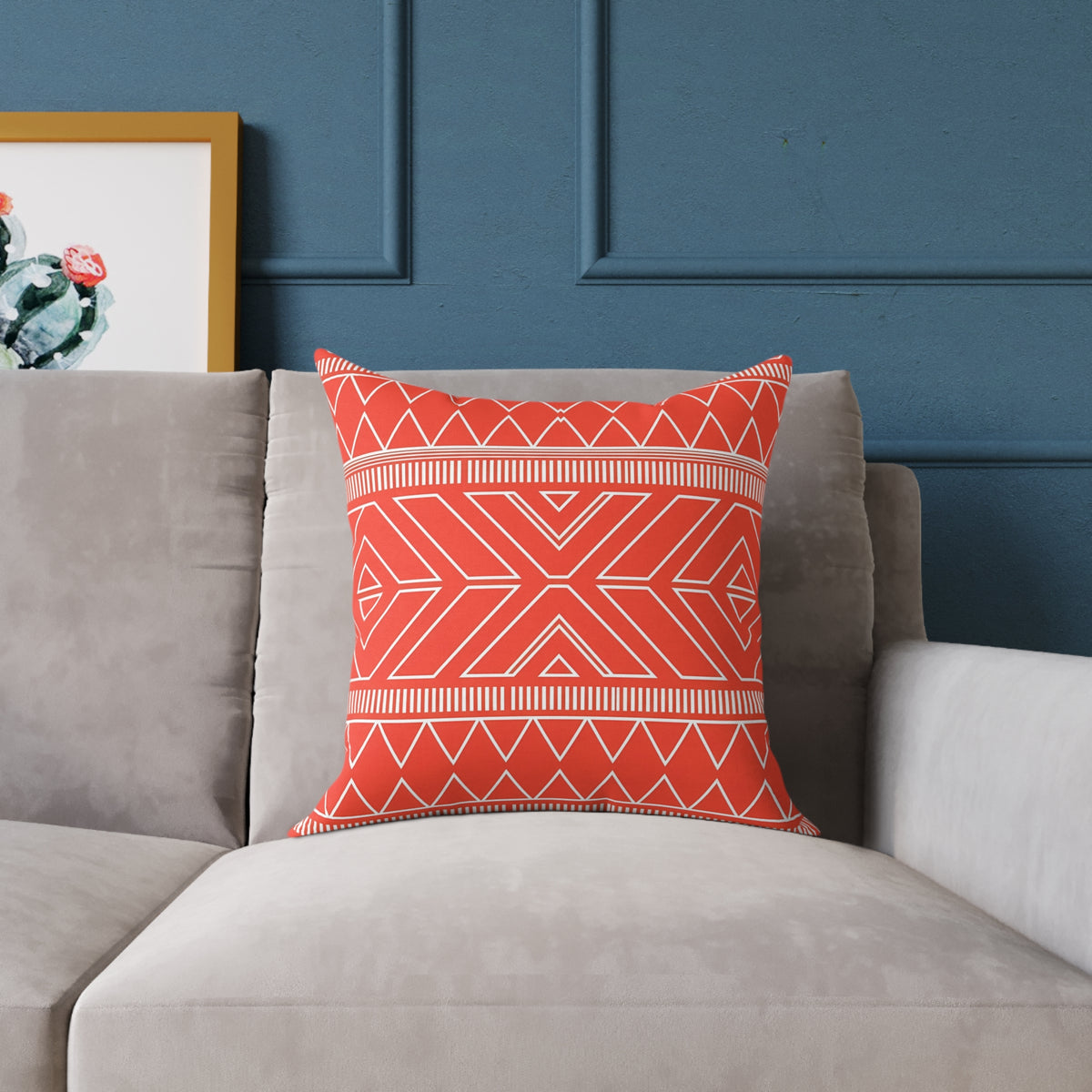 Tribal Geo Pattern Square Pillow | Orange Aztec Throw Pillow