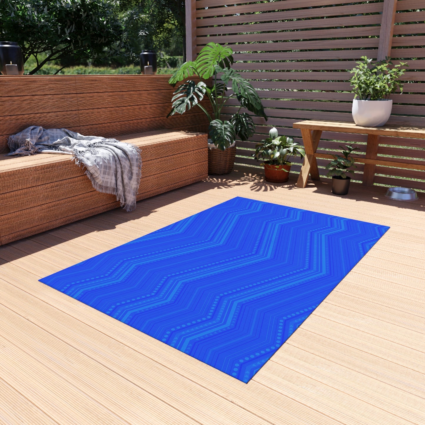 Blue Chevron Outdoor/Indoor Rug | Modern Patio Mat, Weather-Resistant