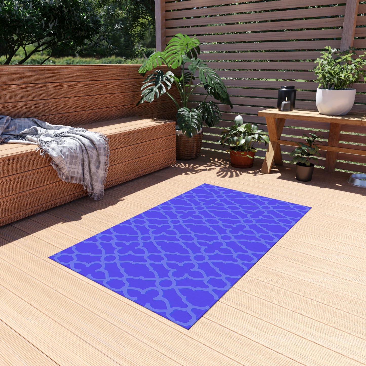 Purple Trellis Pattern Outdoor/Indoor Rug | Geometric Patio Mat