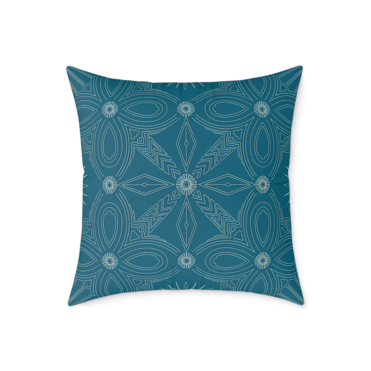 Cerulean Geometric Mandala Square Pillow | Boho Decorative Throw