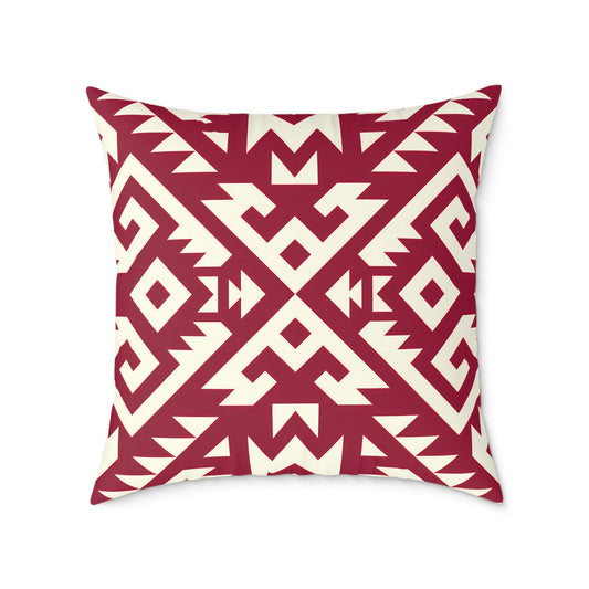 Burgundy Aztec Boho Geometric Pillow | Square Throw Pillow