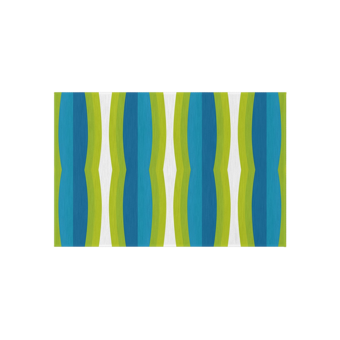 Blue Green White Wave Stripe Outdoor Rug | Patio Mat