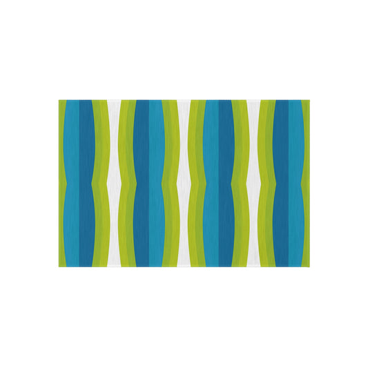 Blue Green White Wave Stripe Outdoor Rug | Patio Mat