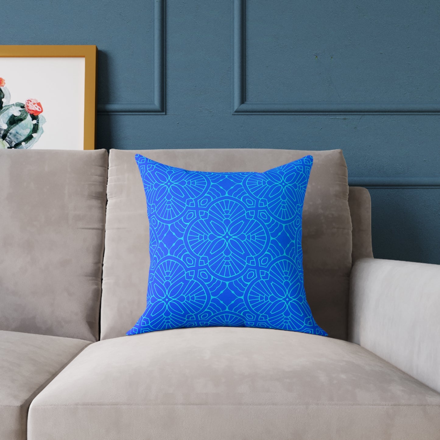 Blue Mandala Pattern Square Pillow | Geometric Decorative Cushion
