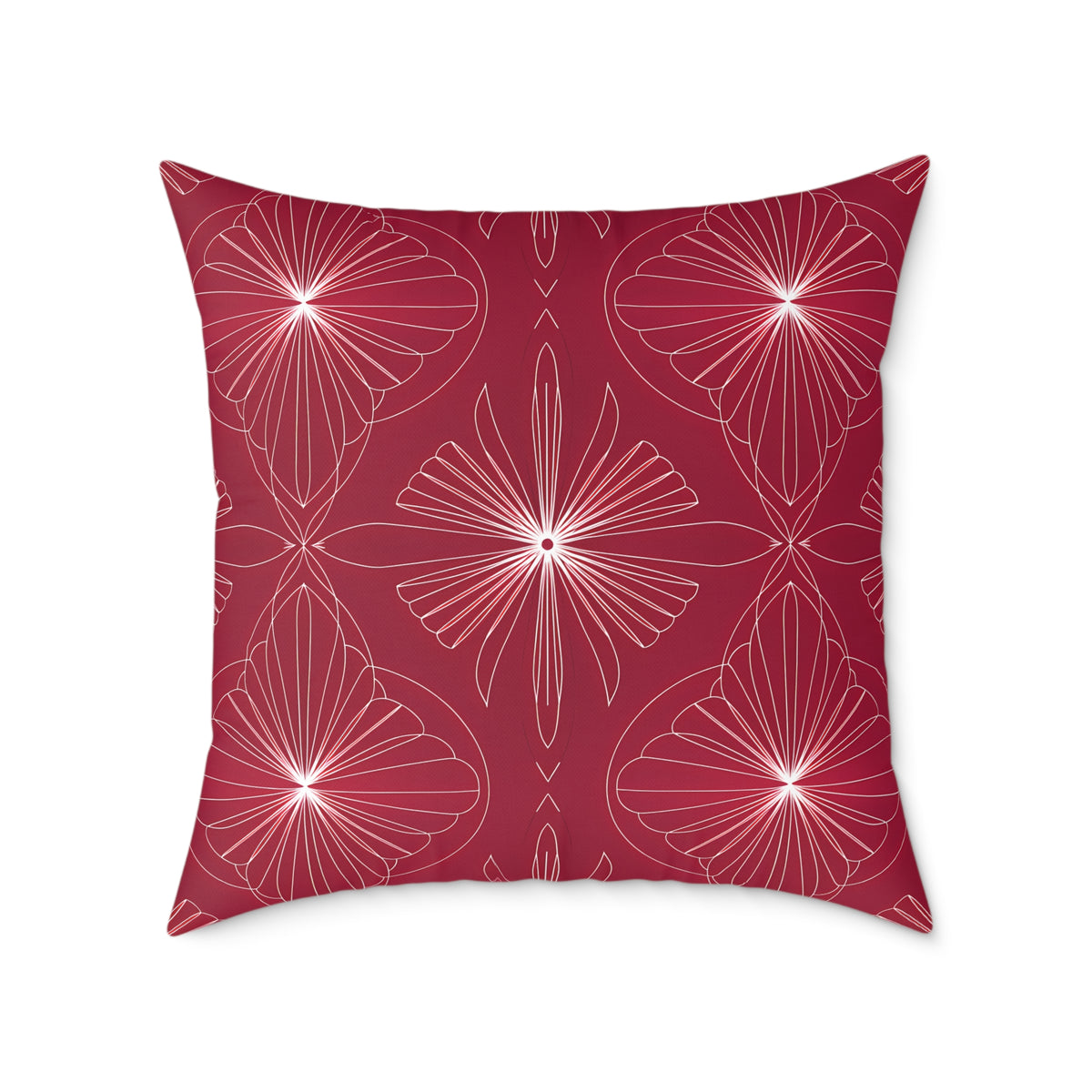 Starburst Floral Pattern Square Pillow | Red Geometric Throw Cushion