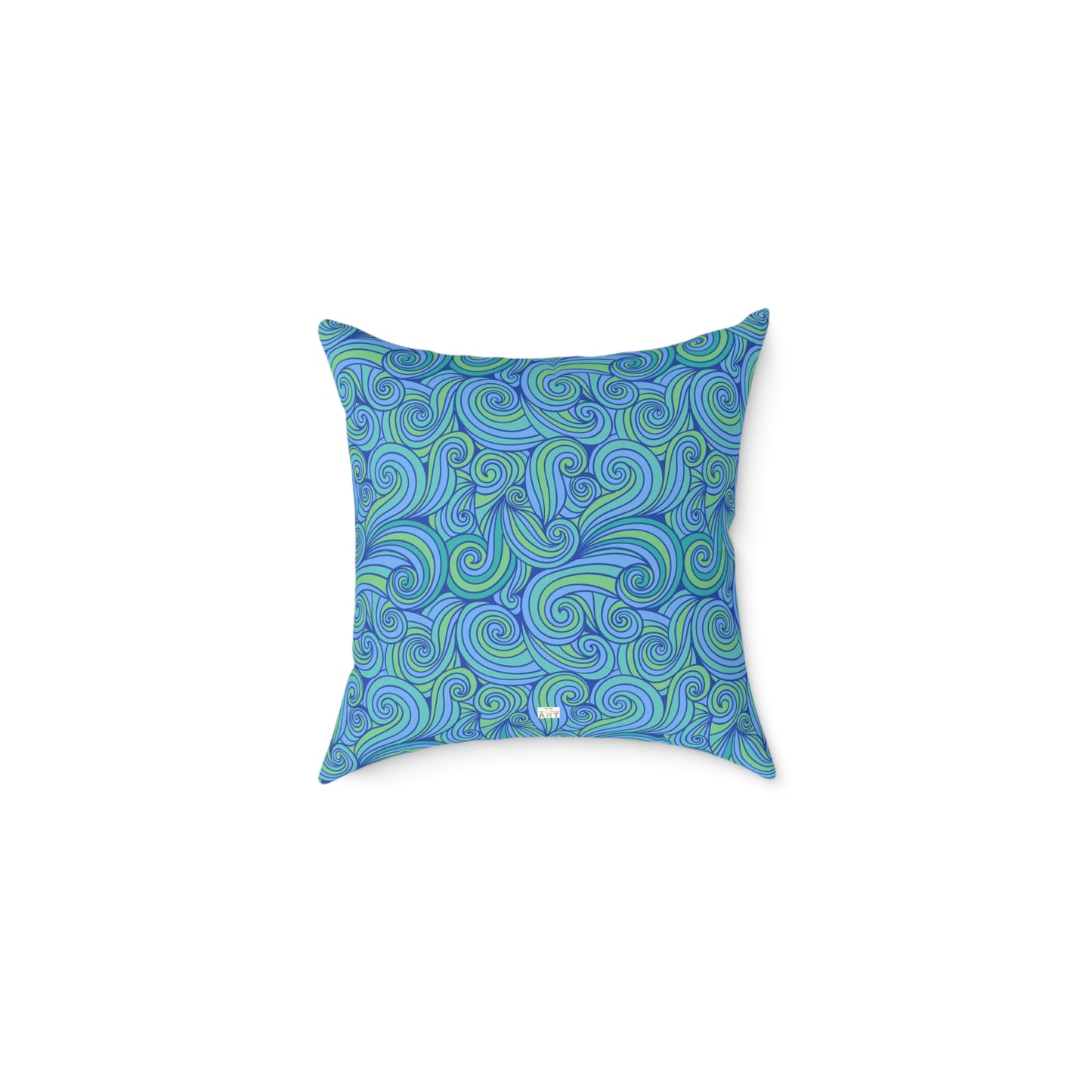 Blue Green Swirl Pattern Pillow | Square Poly Canvas Pillow