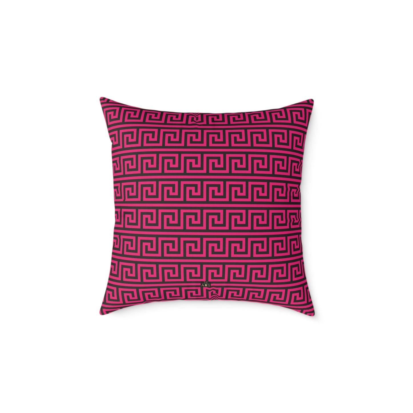 Greek Key Pattern Square Poly Canvas Pillow | Pink and Black Geometric Throw Pillow
