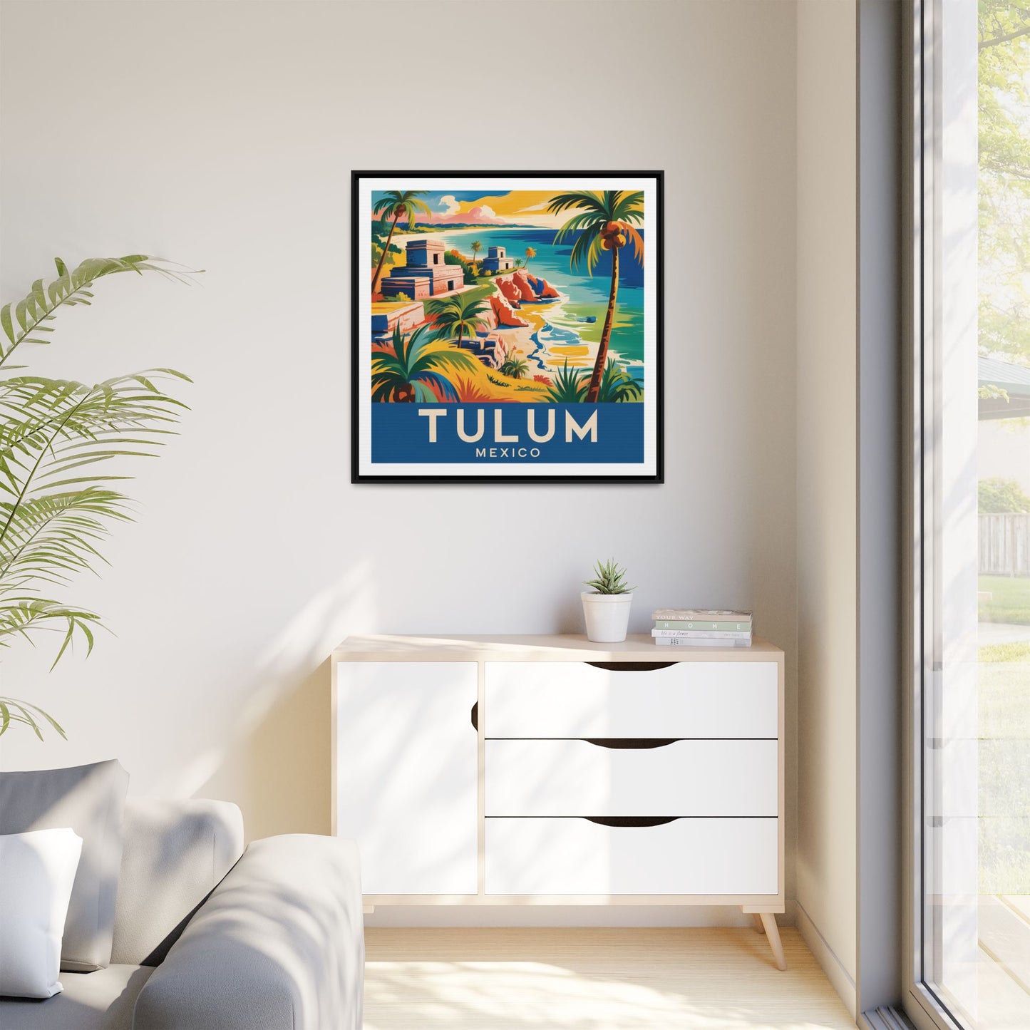 Tulum Mexico Vintage Look Framed Travel Canvas Wall Art