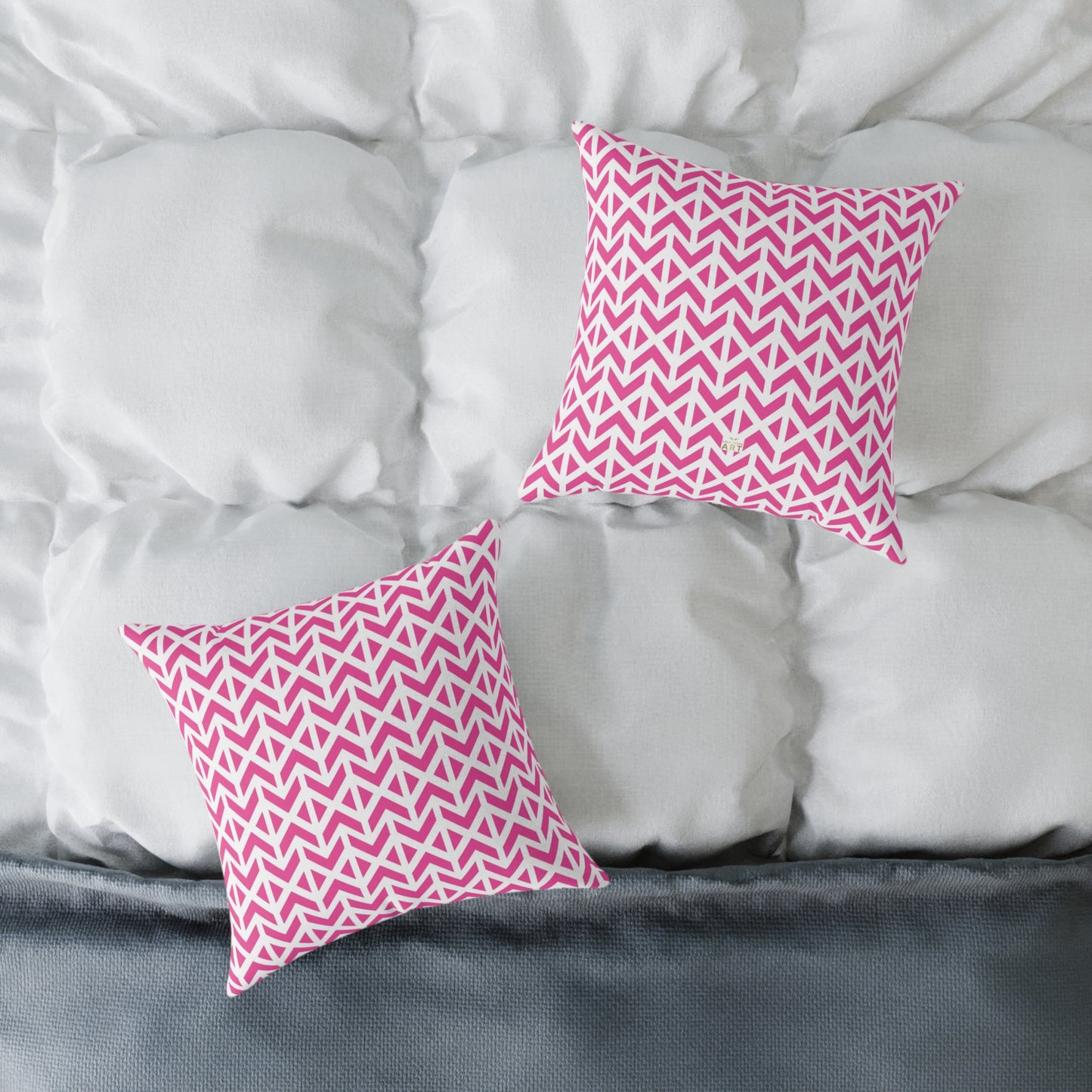 Pink White Chevron Pattern Square Pillow | Geometric Throw Cushion