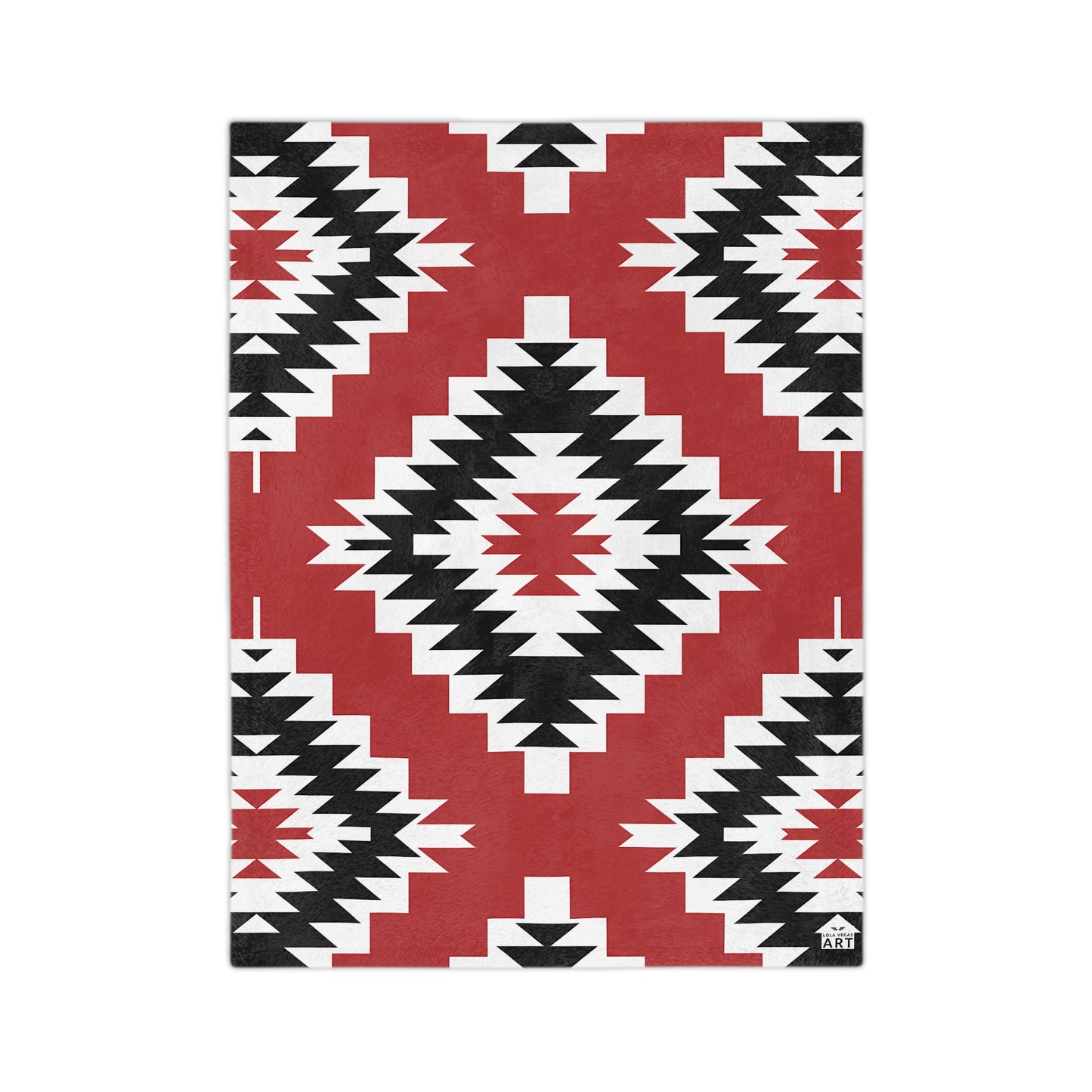 Southwest Diamond Aztec Velveteen Microfiber Blanket | Red Black Geometric