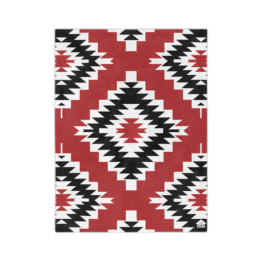 Southwest Diamond Aztec Velveteen Microfiber Blanket | Red Black Geometric