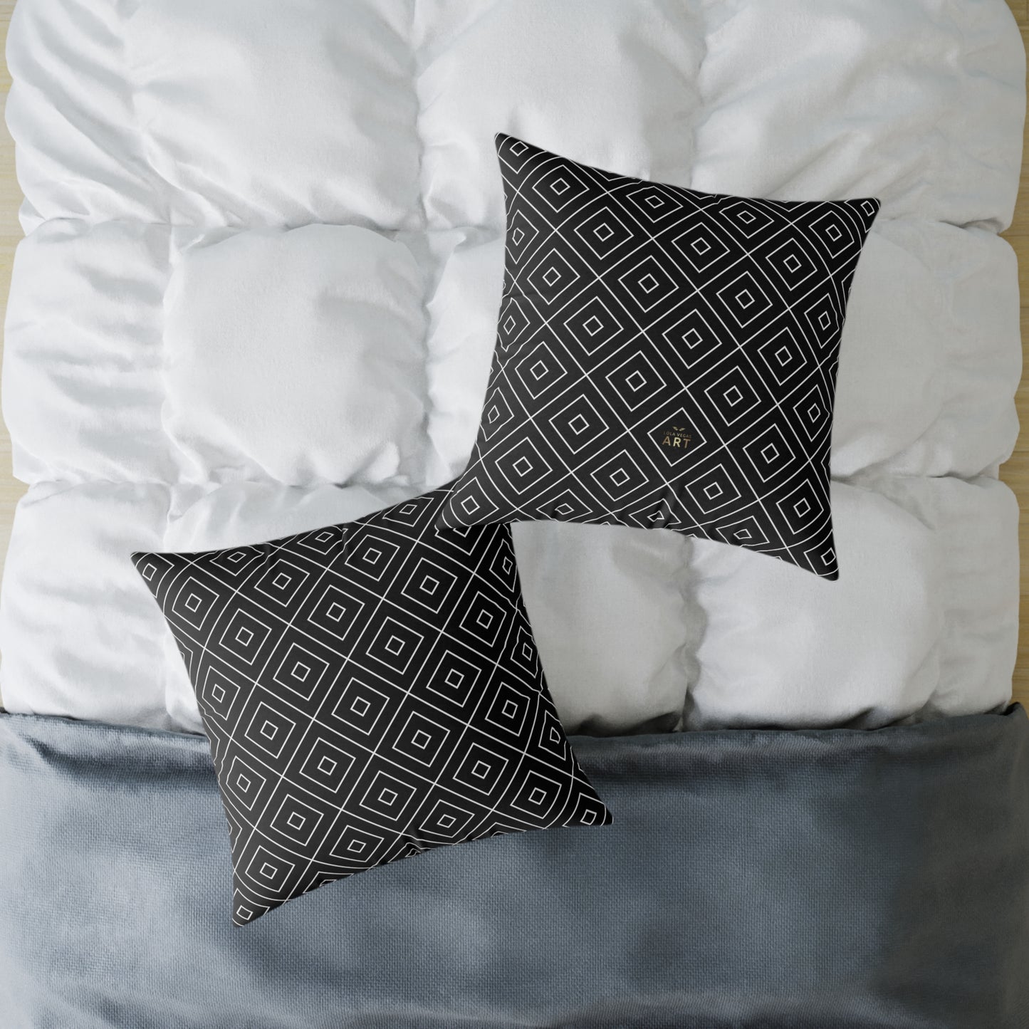 Geometric Diamond Pattern Square Poly Canvas Pillow | Black Grey Modern Throw Pillow
