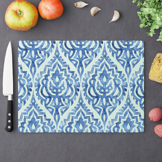 Elegant Blue Patterned Cutting Board, Unique Kitchen Decor, Housewarming Gift, Artisan Serving Board, Wedding Gift, Functional Art - LOLA VEGAS ART