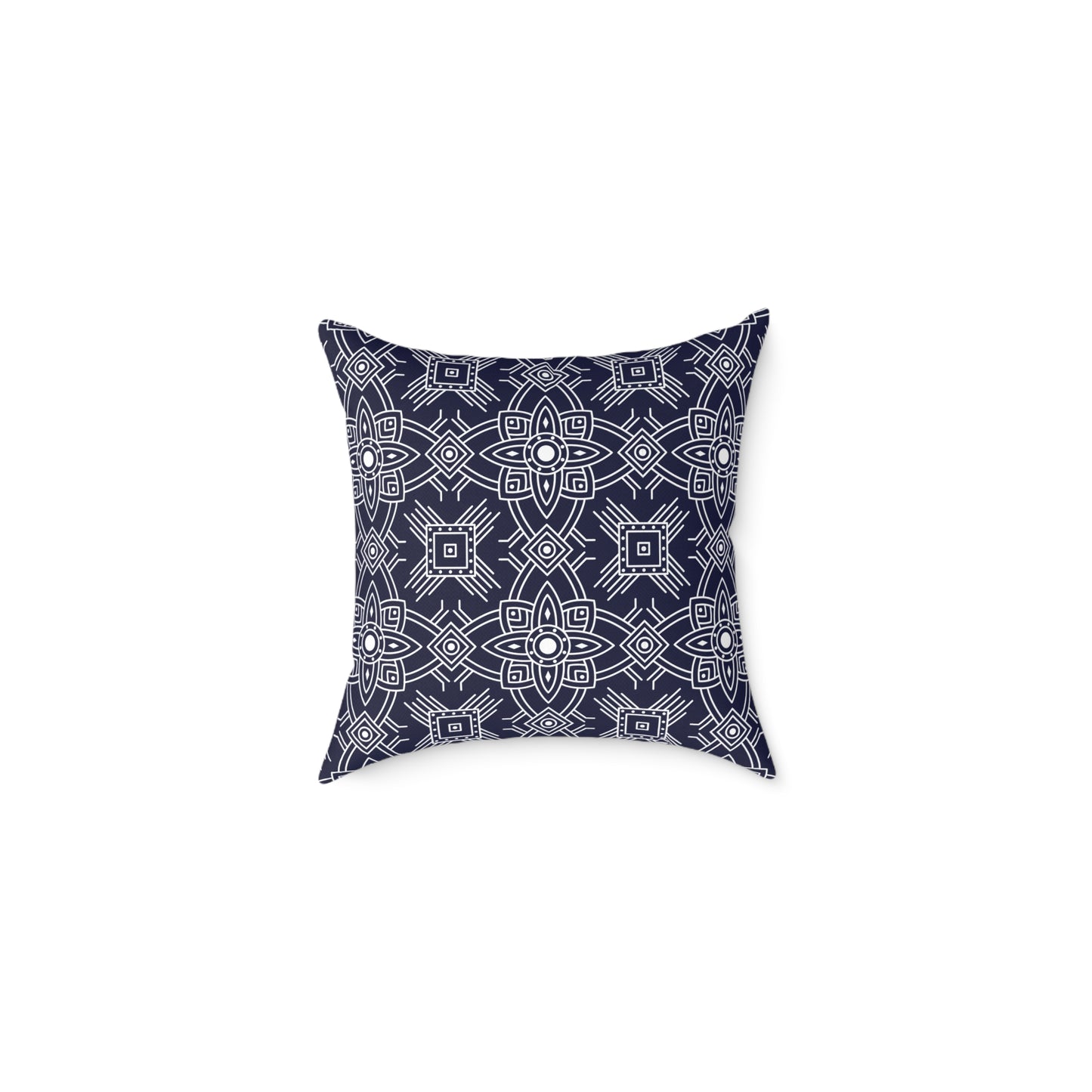 Navy White Geometric Mandala Square Pillow | Blue Pattern Throw Pillow