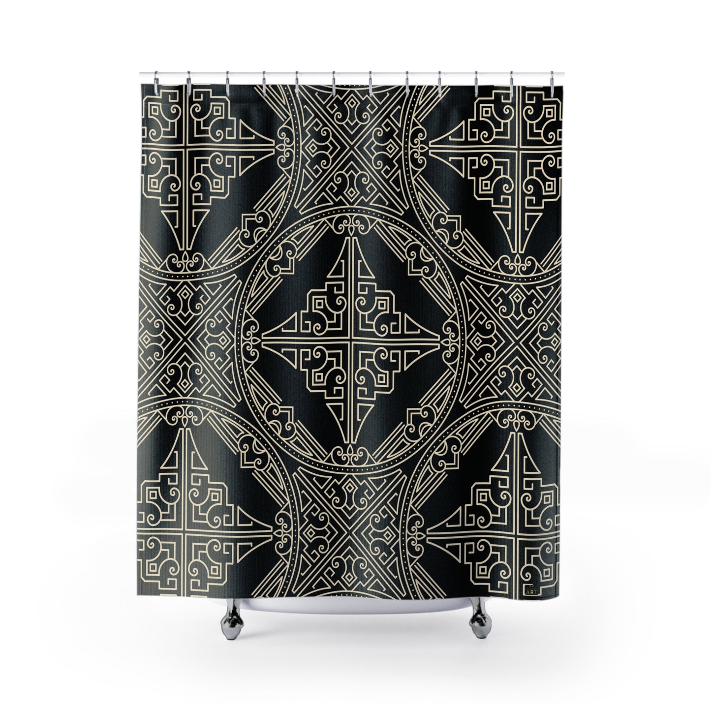Art Deco Geometric Pattern Shower Curtain | Black White Bathroom Curtain