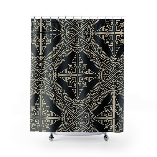 Art Deco Geometric Pattern Shower Curtain | Black White Bathroom Curtain
