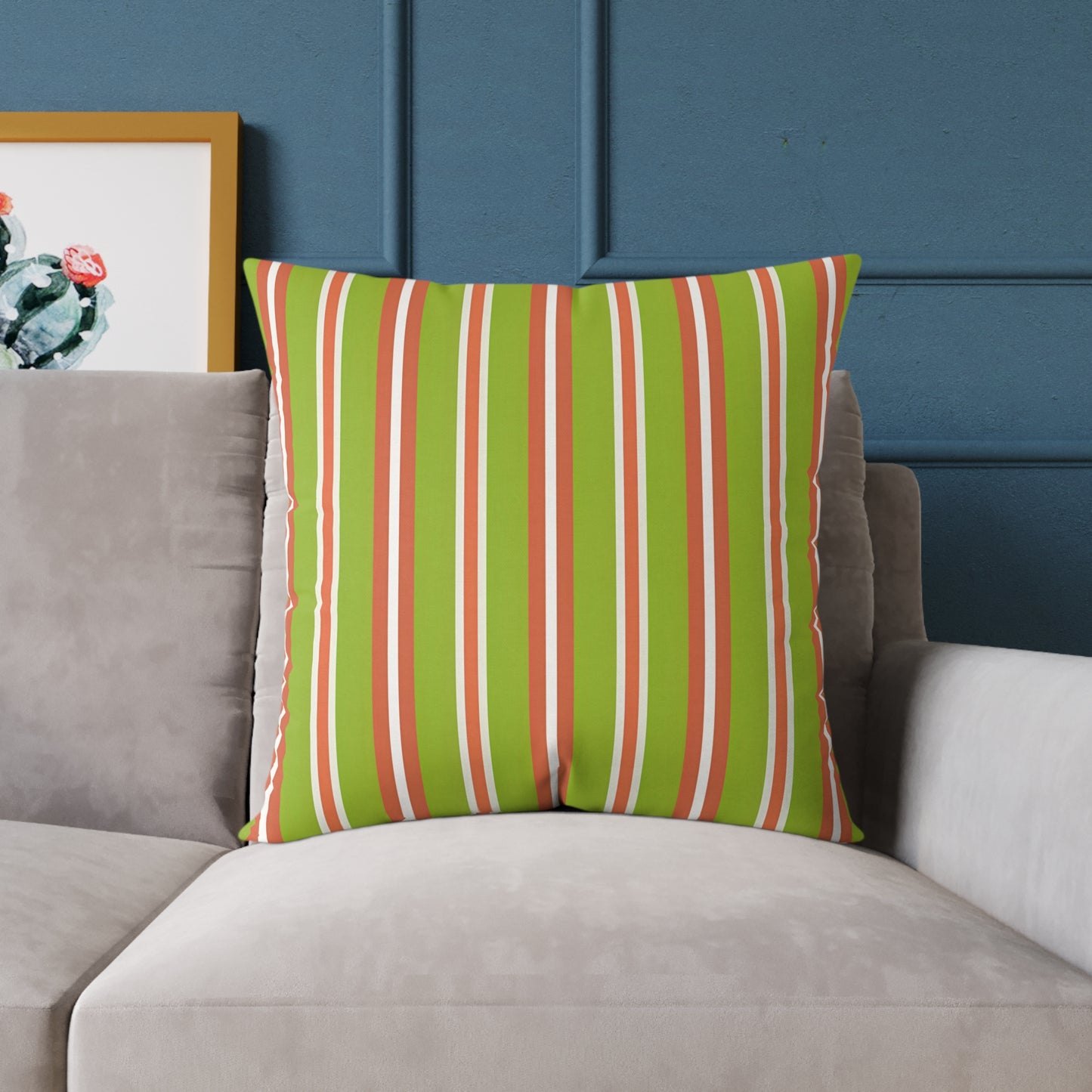 Green Orange Stripe Square Pillow | Canvas Throw , Retro Stripes