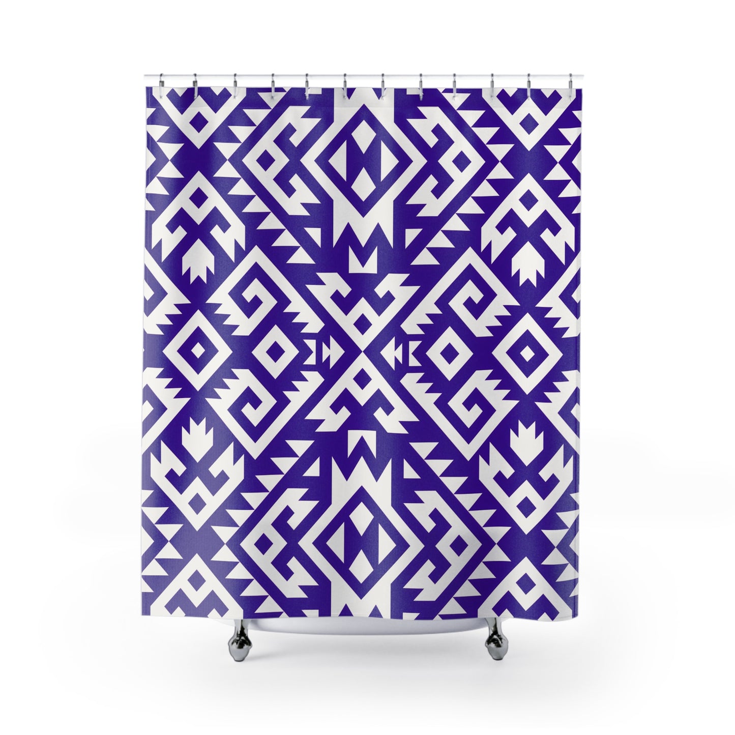 Geometric Boho Tribal Pattern Shower Curtain | Purple White Aztec Bathroom Decor