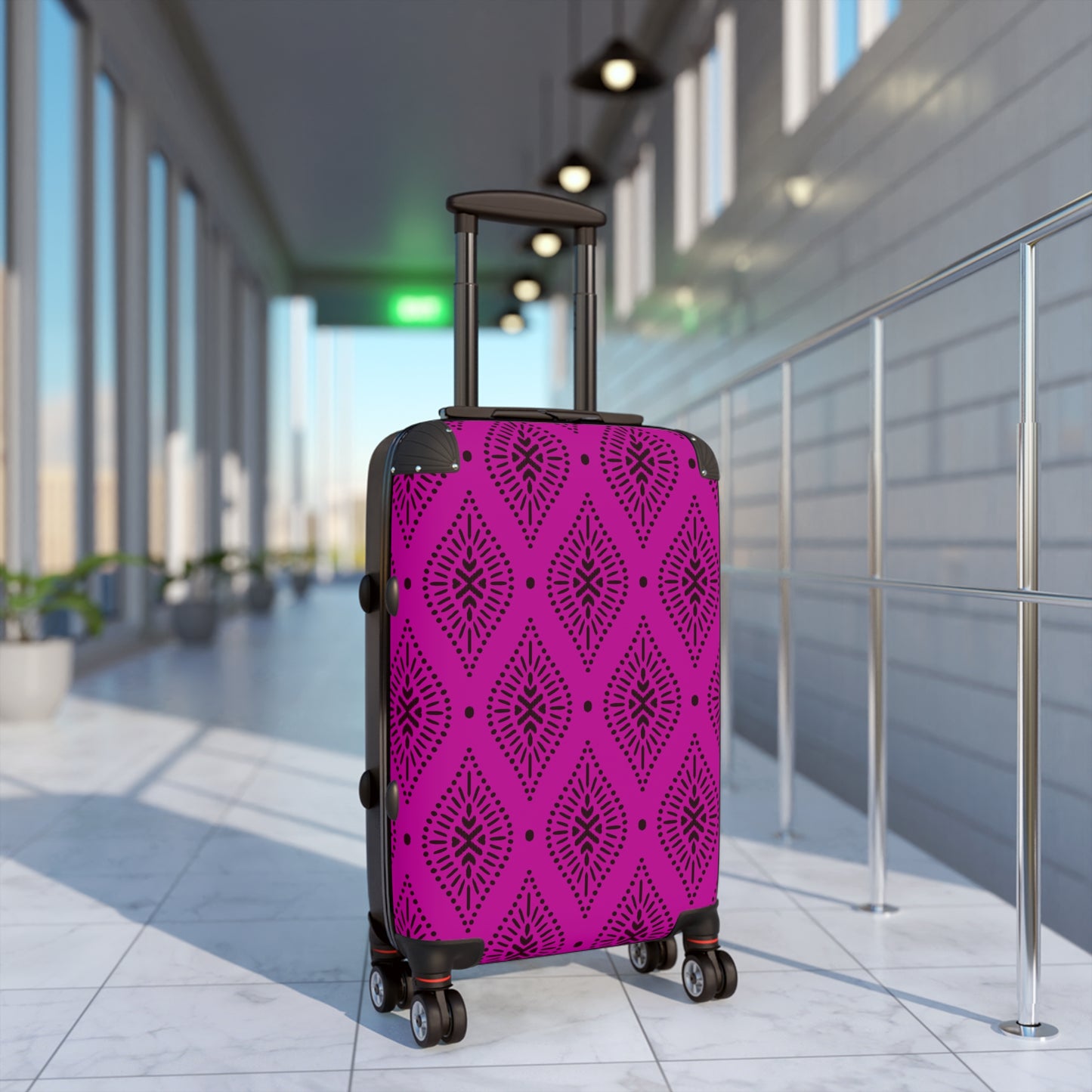 Deep Fuchsia and Black Paisley Pattern Suitcase | Boho Luggage Style