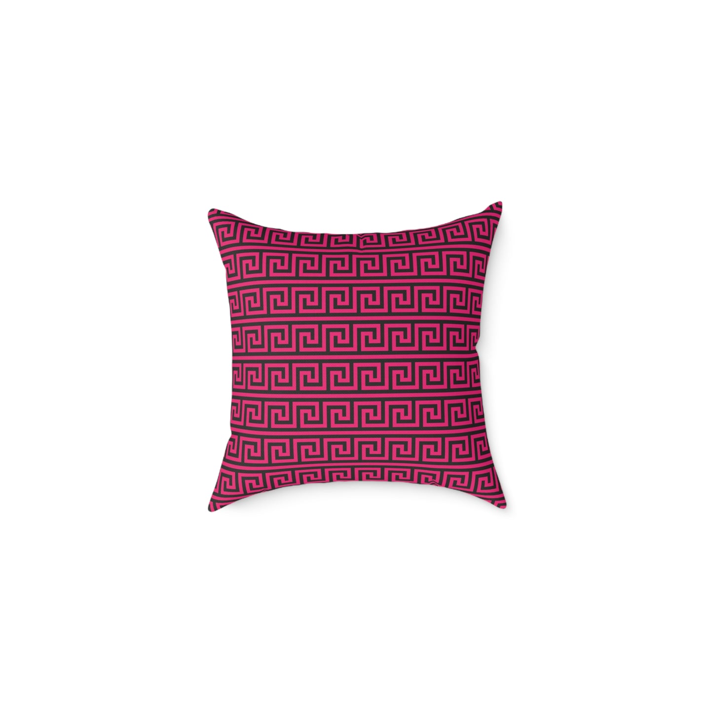 Greek Key Pattern Square Poly Canvas Pillow | Pink and Black Geometric Throw Pillow