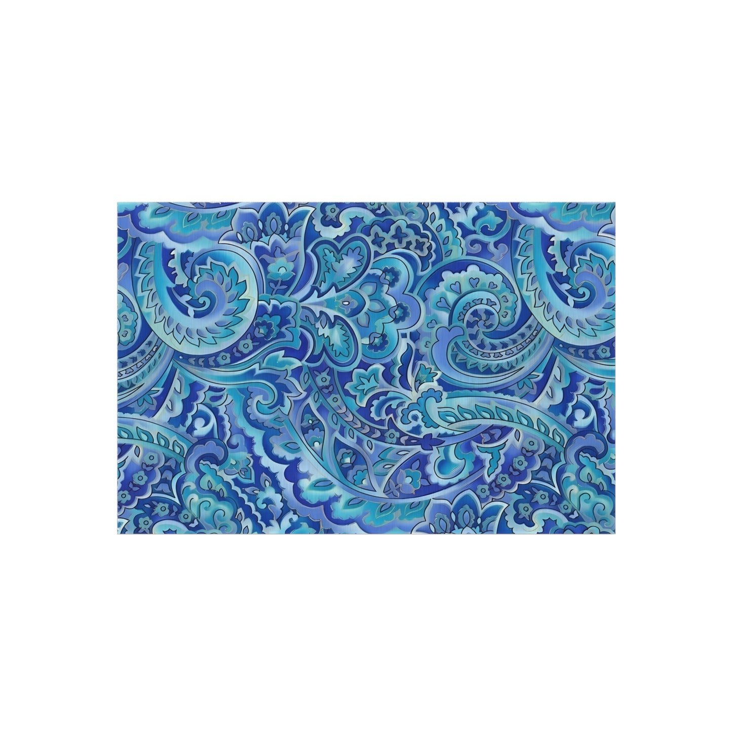 Blue Paisley Pattern Outdoor/Indoor Rug | Waterproof Patio Mat