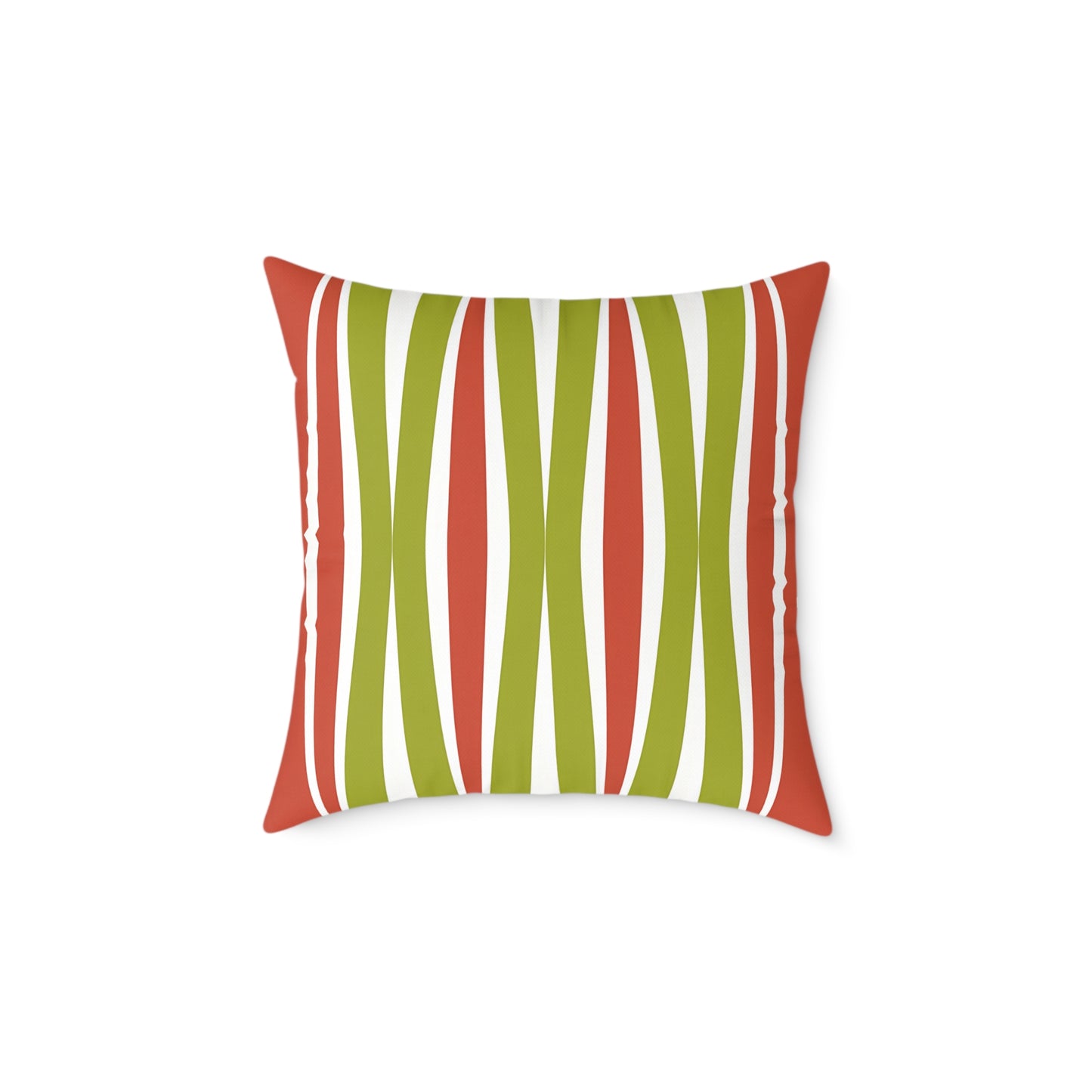 Orange Green Mid-Century Wavy Stripe Pillow | Square Throw Pillow