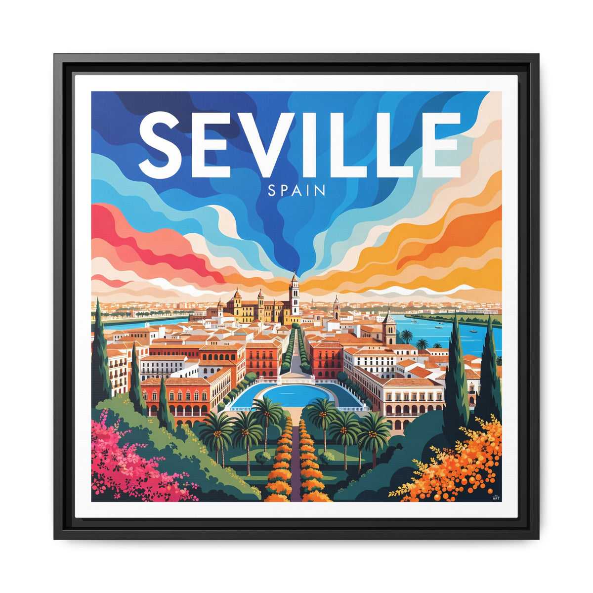 Seville Spain Vintage Travel Framed Canvas Wall Art