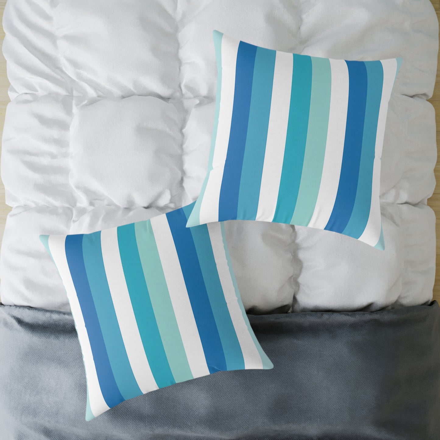 Blue Teal White Vertical Stripes Pillow | Square Pillow