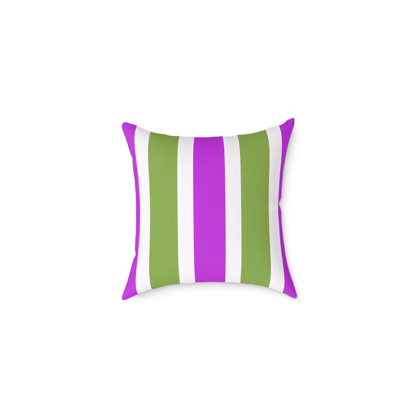 Magenta White and Green Vertical Stripe Pillow | Square Poly Canvas Pillow