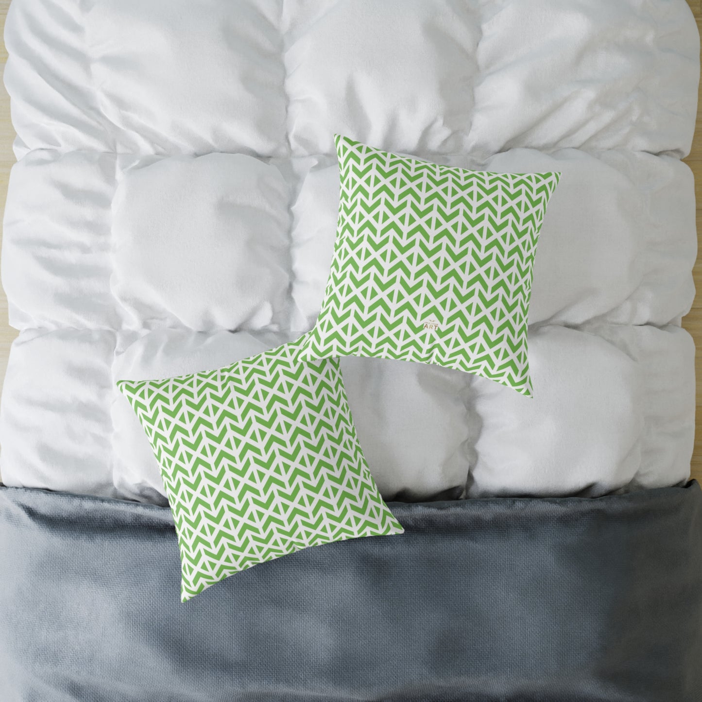 Green Geometric Arrow Pattern Pillow | Square Poly Canvas Pillow