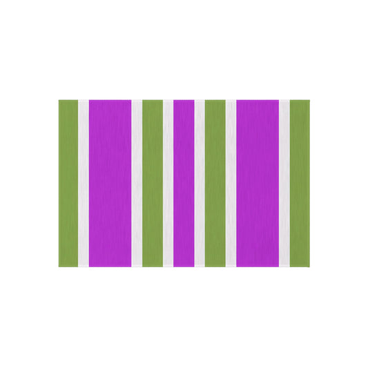 Magenta and Green Striped Outdoor Rug | Patio Mat, Weatherproof Stripe Design